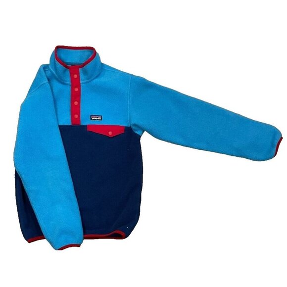 Patagonia Synchilla Snap-T Fleece Kids L 12 Pullover Jacket  Blue  Red Coat Swea - Picture 1 of 6